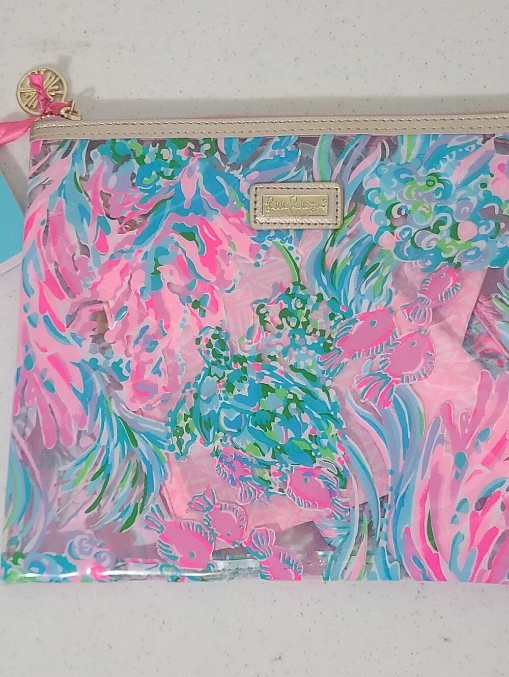 NWT Lilly Pulitzer Best Fishes Beach Day Pouch 3pc Set Makeup Bag Cozy